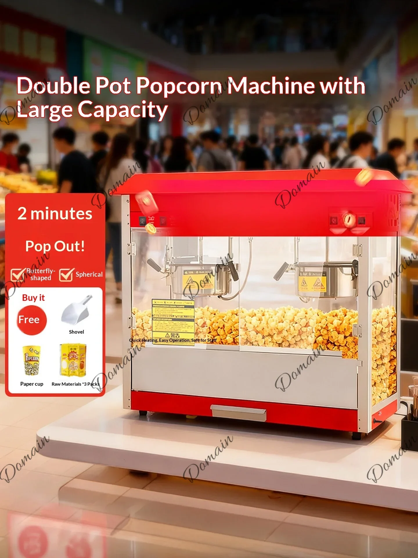 PL Double Pot Popcorn Maker Commercial Large Capacity 2 Min Fast Pop Non Stick Teflon Coated Magnetic Door Heat Resistant Easy C