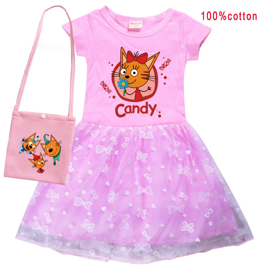 

Kid-e-cats Clothes Kids Three Kitten Russian Cartoon Clothing Baby Girl Halloween Costume Dresses Children Princess Vestidos Bag