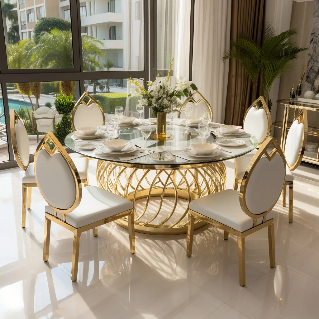 Oval table electroplated titanium gold tempered glass countertop light luxury combination dining table