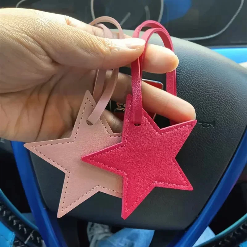 Five-Pointed Estrela PU Leather Keychain, pingente de gancho, decoração para o saco, chaveiro do carro, chaveiro Acessórios, presentes, 1Pc