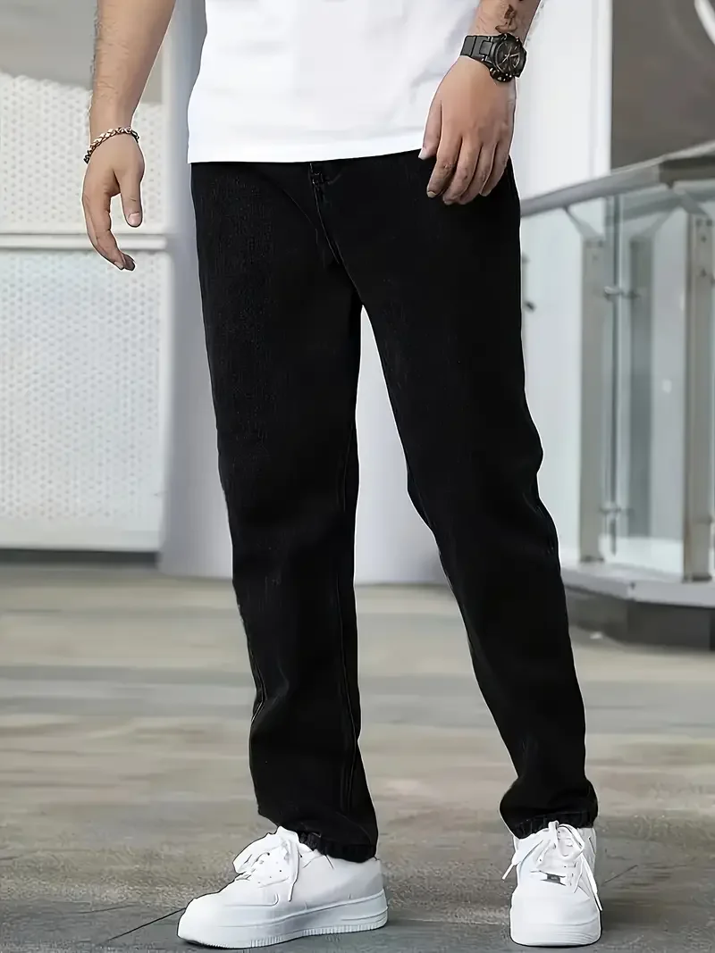 

Men'S Classic Solid Color Jeans - Lightweight Business Casual, Straight Leg Pants With Pockets, Machine Washable, Suitable For D