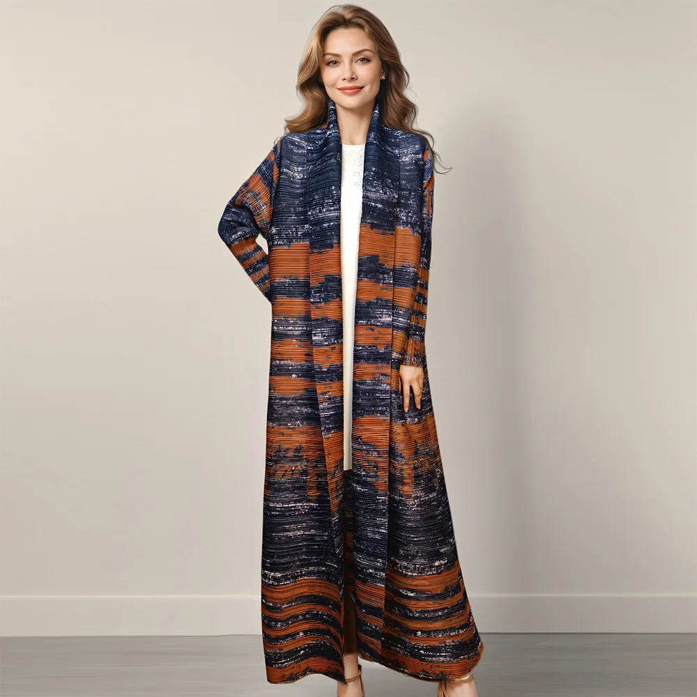 

Middle East Muslim fashion pleated print long-sleeved dress dress robe loose robe fashion simple temperament elegant vacation st