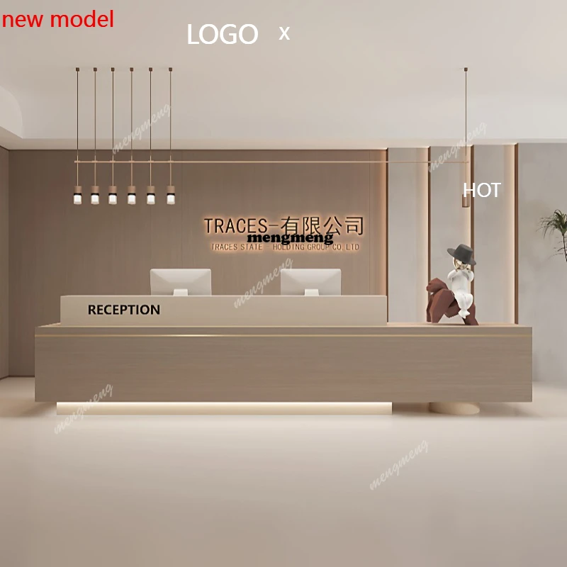 H132 Design Brown Front Desk Reception Counter Barber Long Classic Reception Desks L Shaped Clinic Mostrador Recepcion Furniture