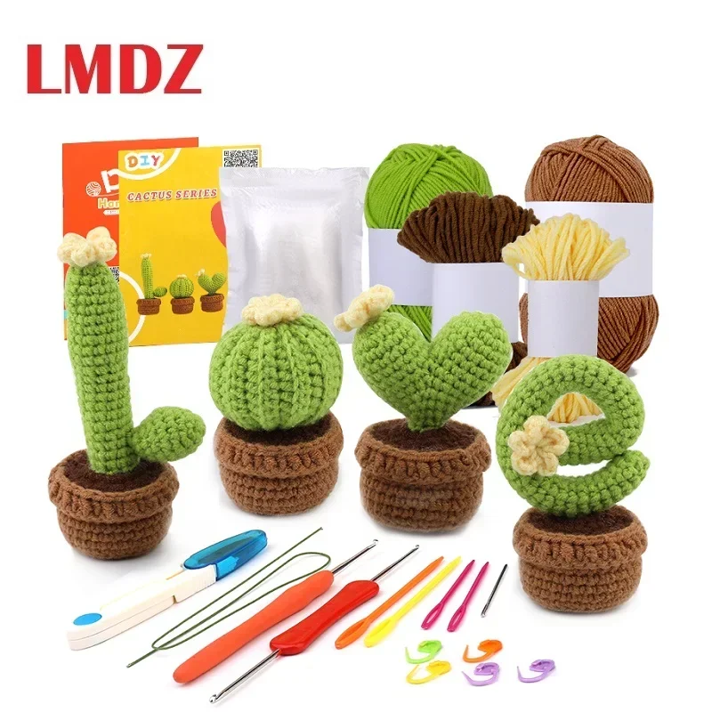 

LMDZ 4Pcs/Set Potted Kits for Crochet Kit with Yarn DIY Crafts for Adults Knitting Starter Kit Easy Crochet Kit for Beginners