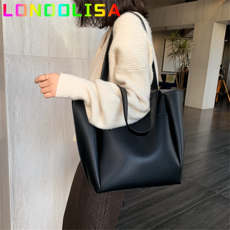 

Women Large Capacity Top-handle Bags High Quality Solid Color Leather Shoulder Shopper Bags for Women 2024 Designer Sac A Main