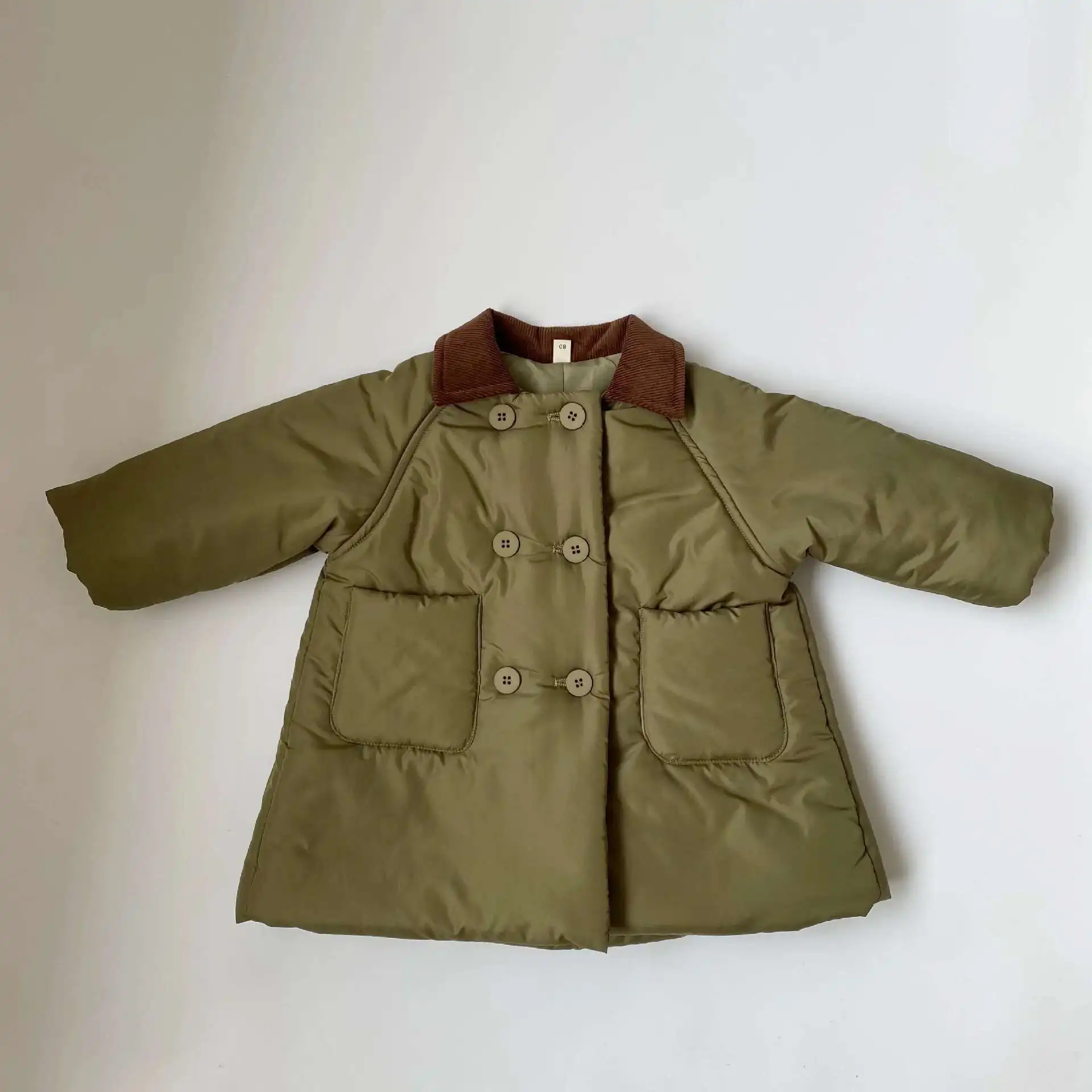 

Boys Children Solid Long Cotton-padded Jacket Turn-down Collar Corduroy Thick Cardigan Girls Warm Comfortable Outwear Coat