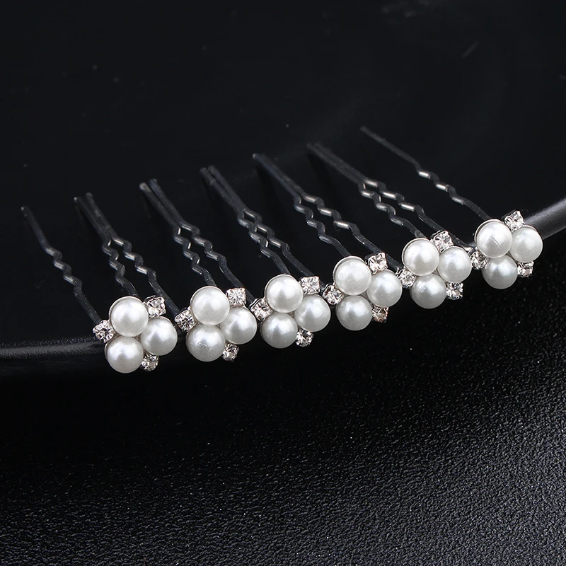 Flower Crystal Hair Bridal Hairpins Accessories U-shaped pearl Hair Jewelry Fashion Design Headpiece Headwear Gift