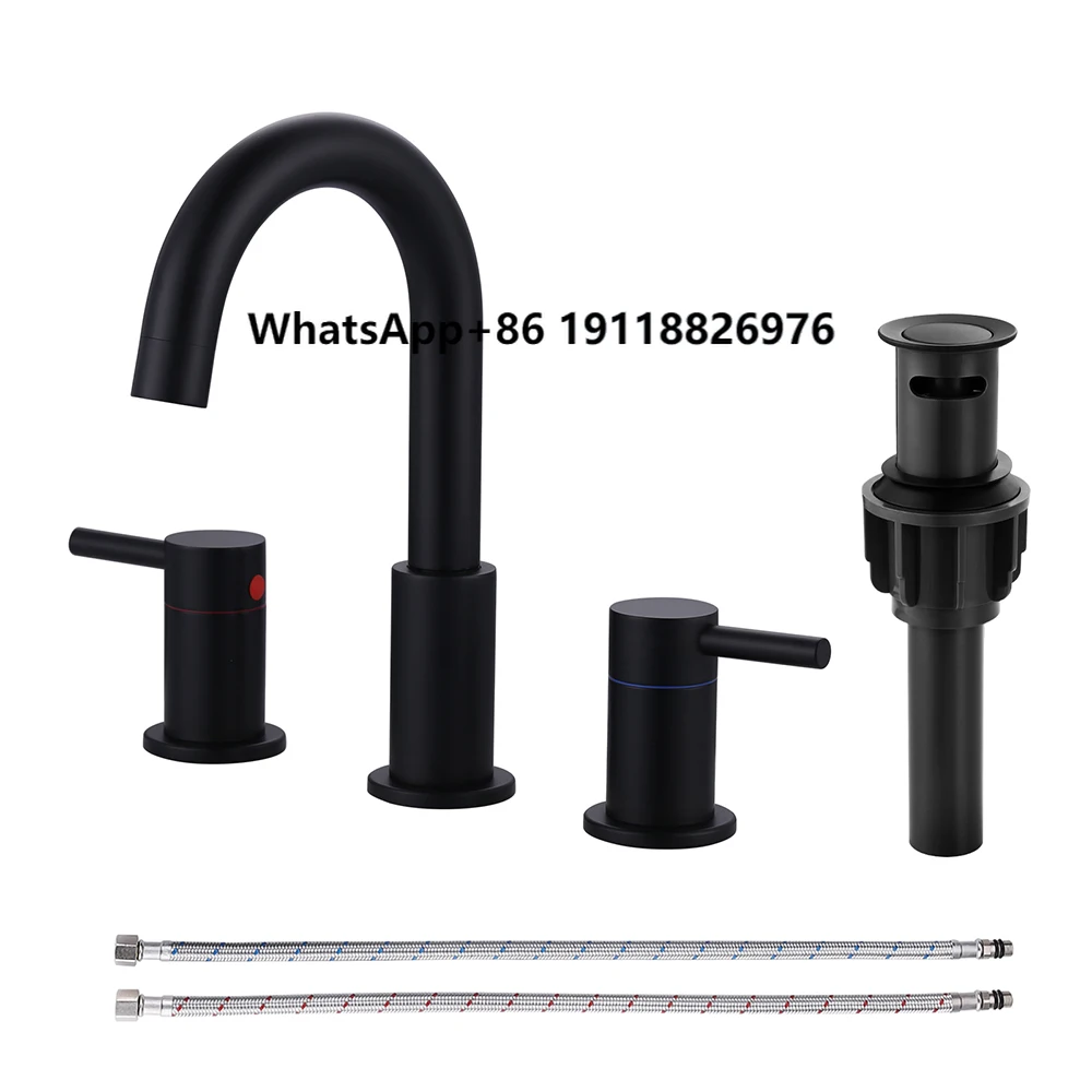 

Two Handles Lavatory Vanity Sink Faucets Matte Black with Pop-up Drain,3 Holes 8 Inch Widespread Bathroom Faucet