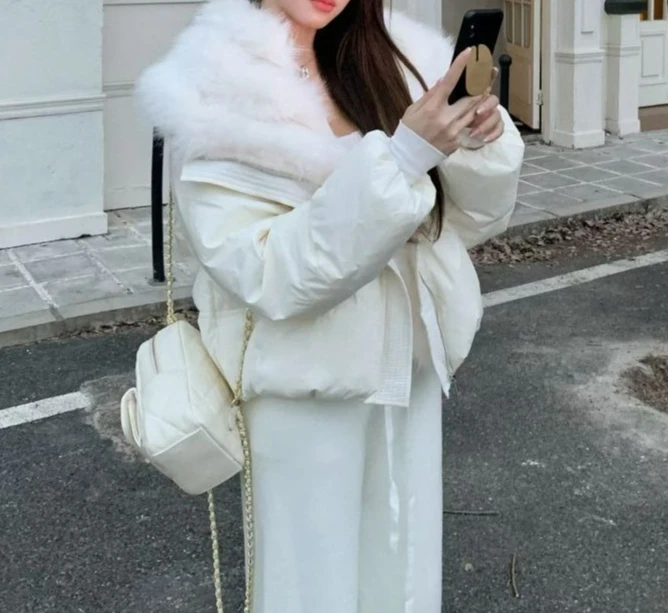 

2025 зимний новый большой меховой пуховик с меховым воротником, короткое повседневное модное универсальное пальто