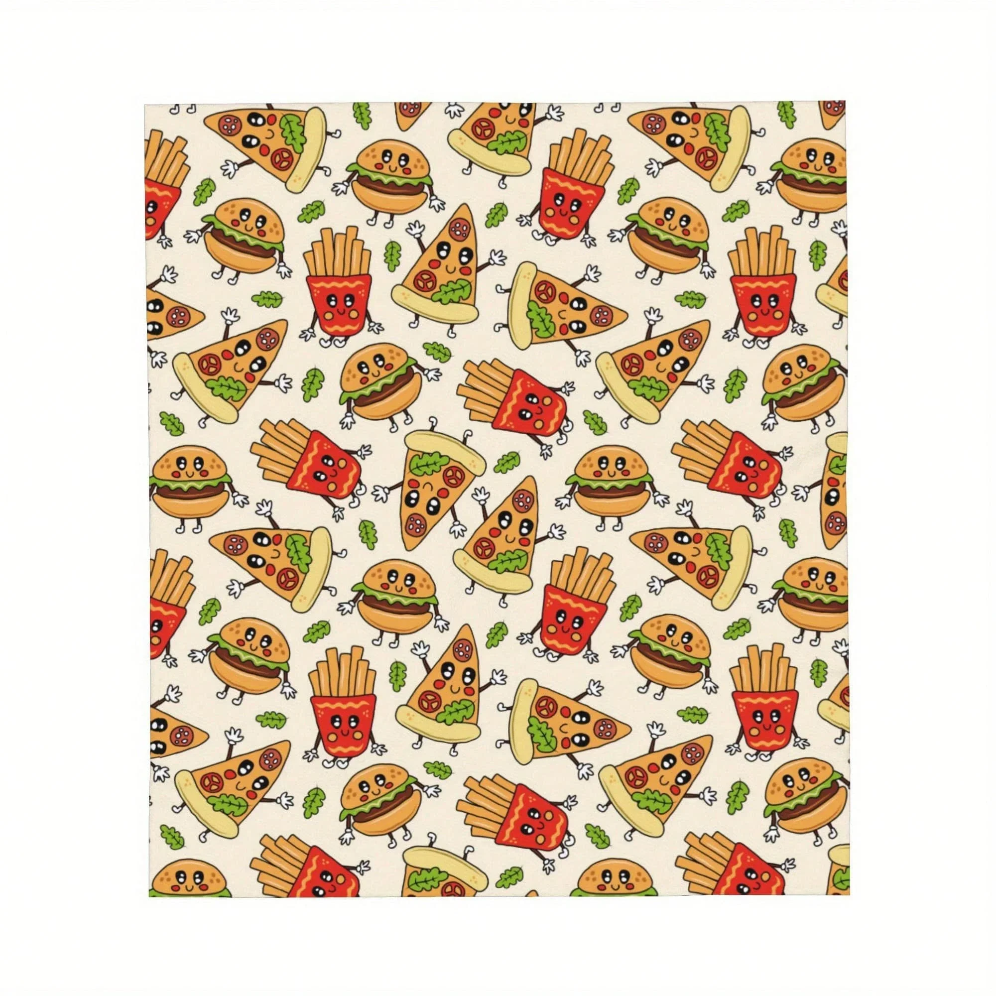 Adorable Cartoon Food Throw Blanket, Playful Fast Food Design, Soft Flannel Cover, Fun Home Gift Perfect Gift for Family/Friends