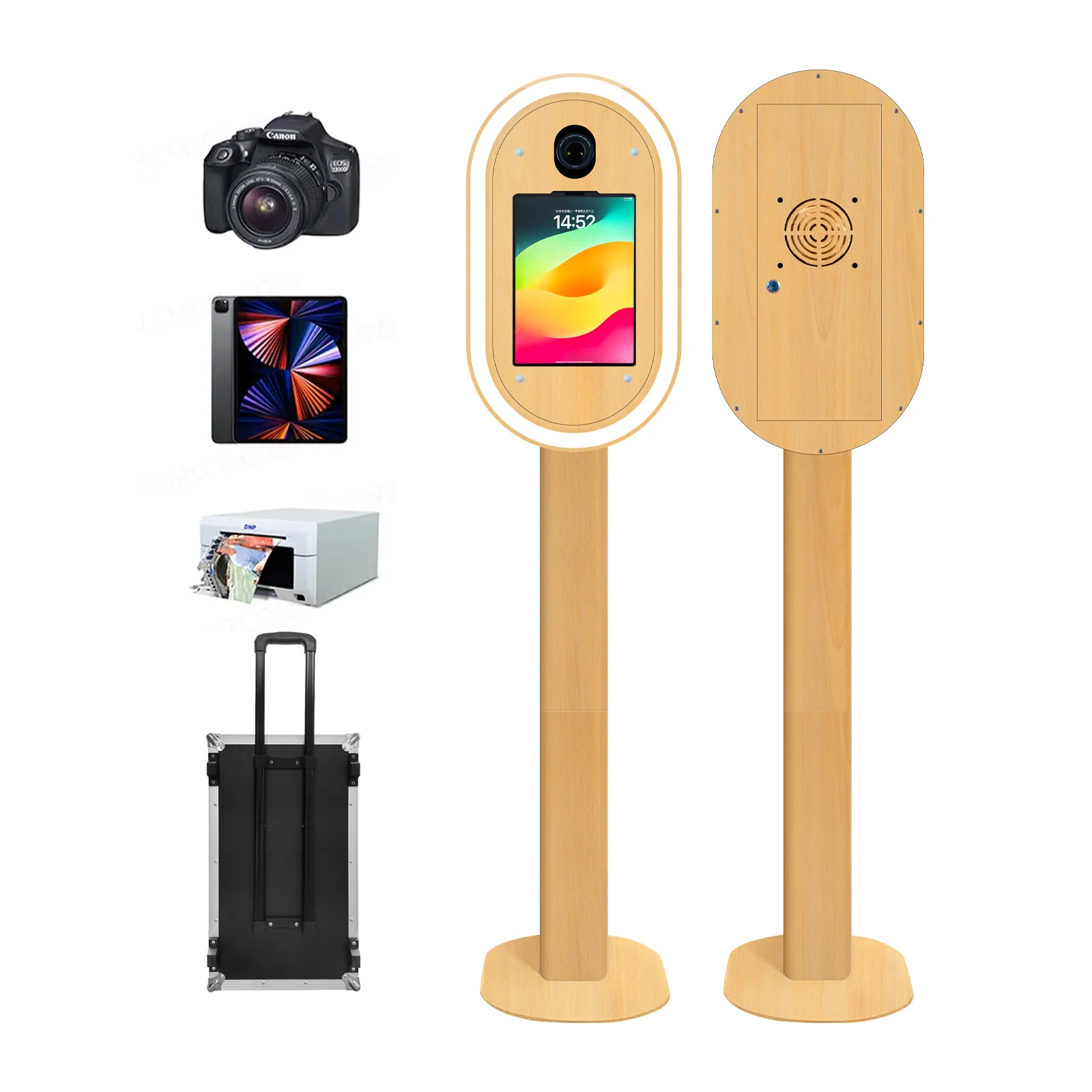

New Wood Grain Oval Faceplate Photo Booth Rgb Light Photobooth 9.7 10.5 12.9inch Ipad Photo Booth