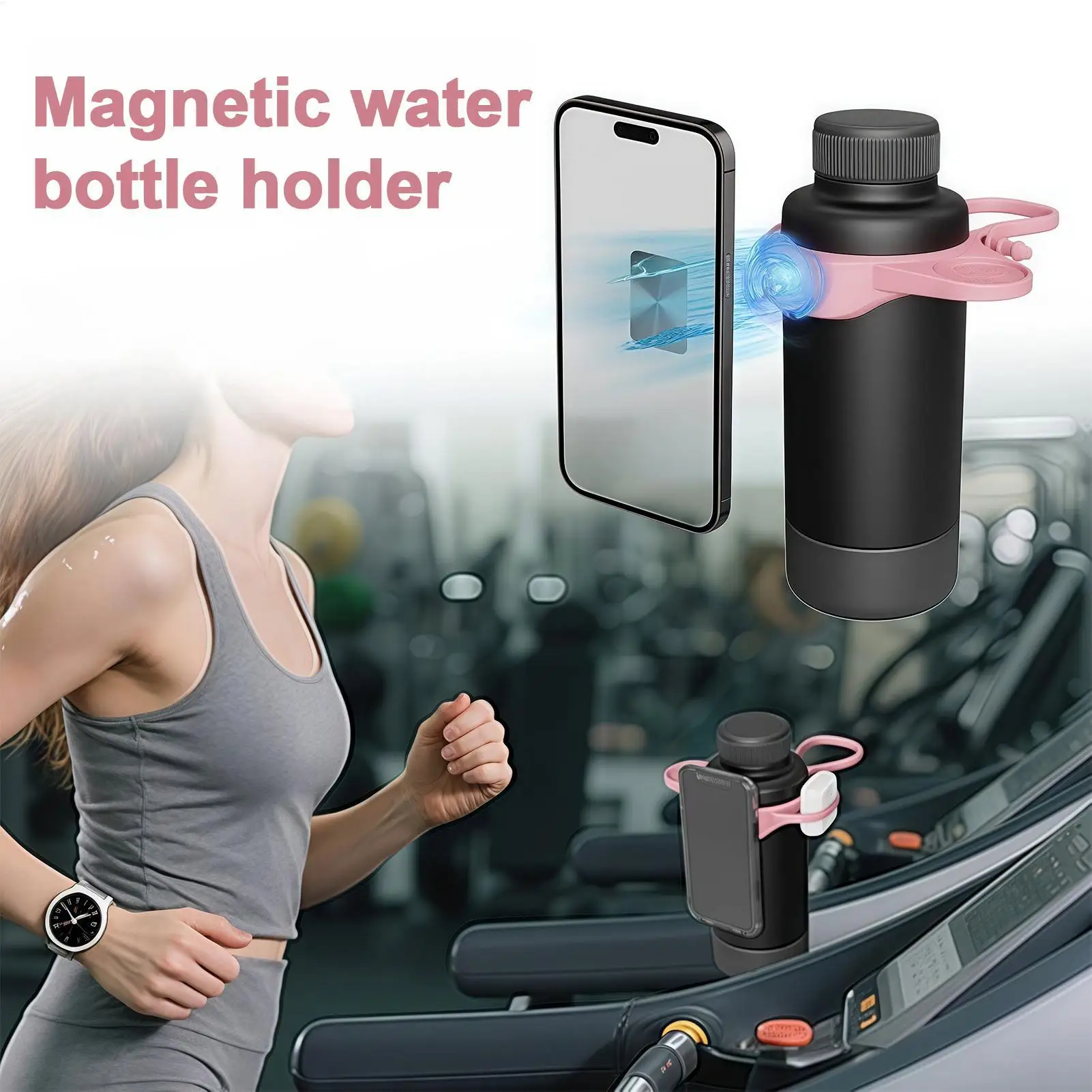 

Magnetic Water Bottle Phone Holder, Anti-Slip Tumbler Strap for Running Gym Workout Hiking Fitness Accessories with Secure Grip