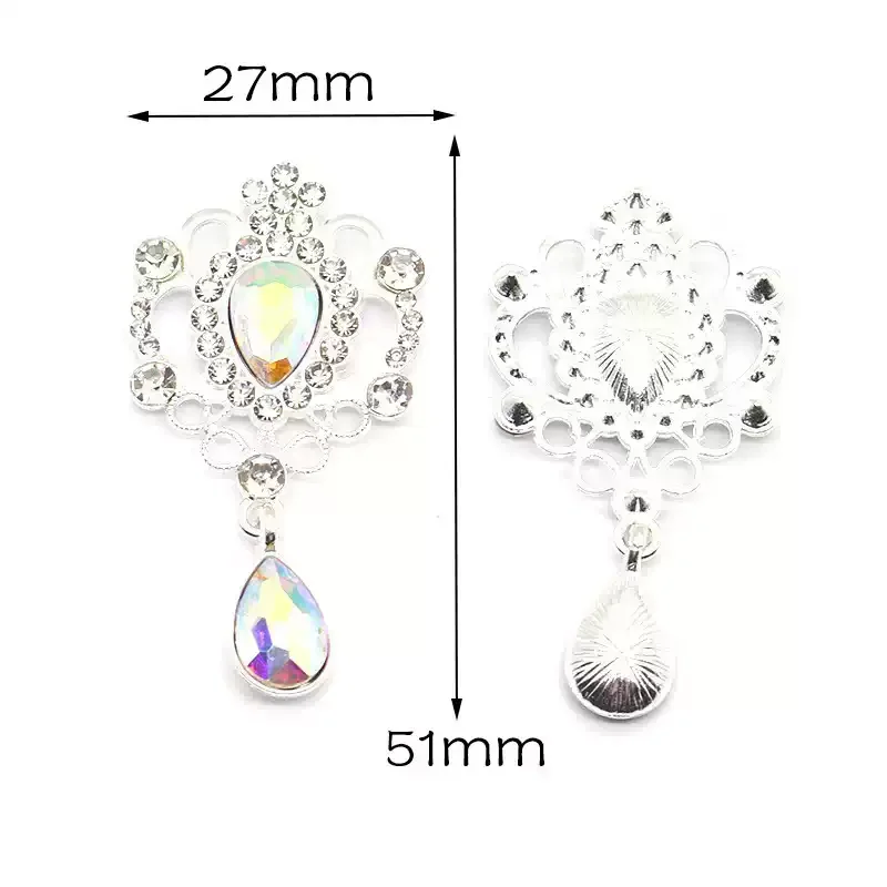 New 27 * 51MM 10PCS European and American Style Silver Alloy Base Inlaid With Rhinestones DIY Clothing Accessories