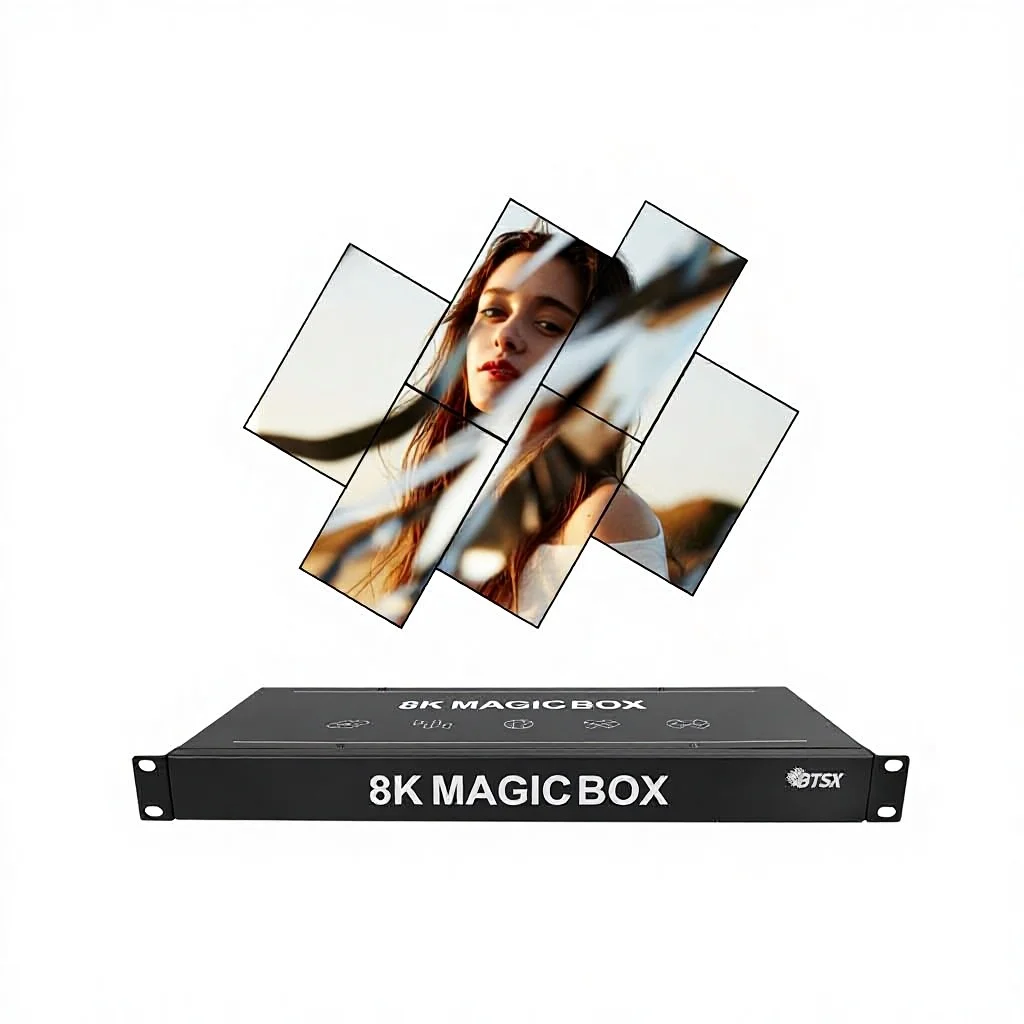 8K HDMI Capture Input 6 Outputs Multi-Layer Overlay Rolling Subtitle Edge Effects 4x1 5x1 6x1 2x3 1x5 1x6 Video Wall Processor