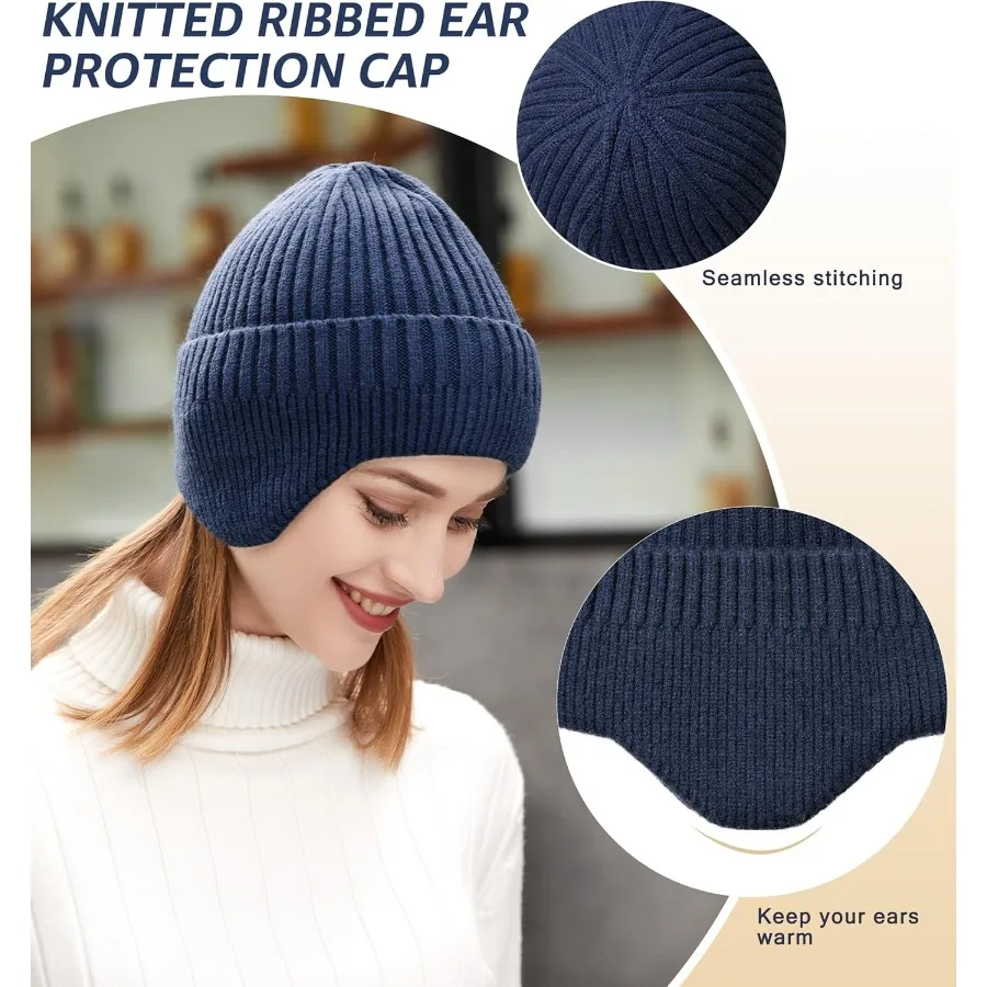 HiRui Strickmütze, Wintermütze, Ohrabdeckungen für Herren und Damen, warm, lässig