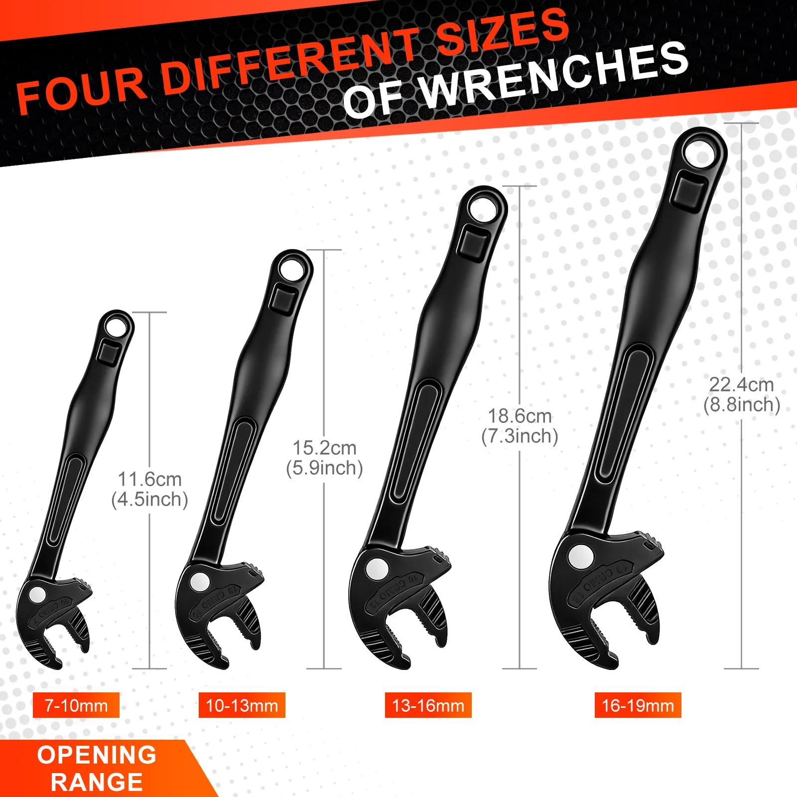 4/6PCS Heavy-Duty Industrial Crab Claw Wrench Multi-Function Quick Adaptive Ratchet Wrench Large Opening for Automotive Plumbing