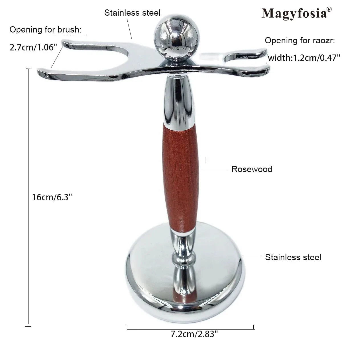 Magyfosia Beard Men Shaving Razor and Brush Stand Shaver Rosewood Stainless Steel Holder Kit Pro Rack Tools for Barber Shop