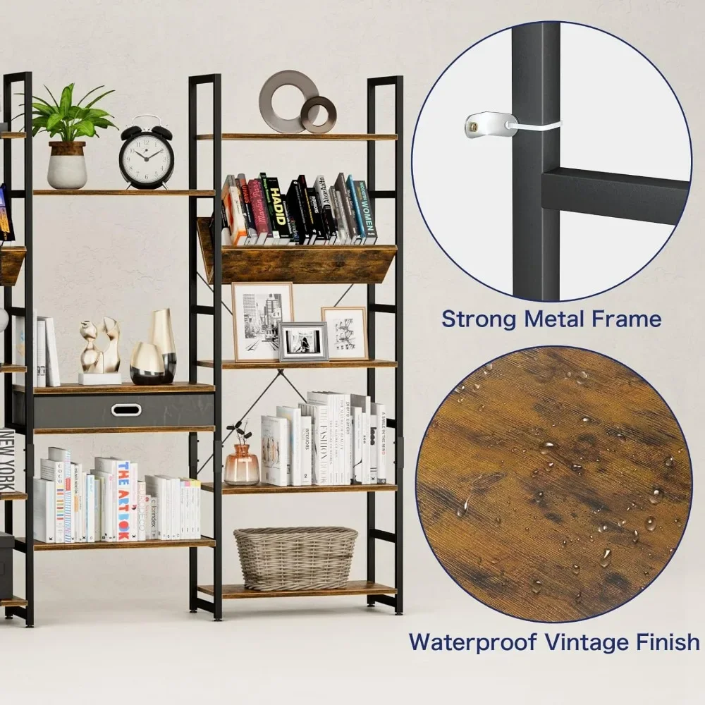 Book Shelves Adjustable Rustic Industrial Style Book Shelves Storage Locker Triple Wide 5 Tier Bookshelf Bookcase Free Shipping