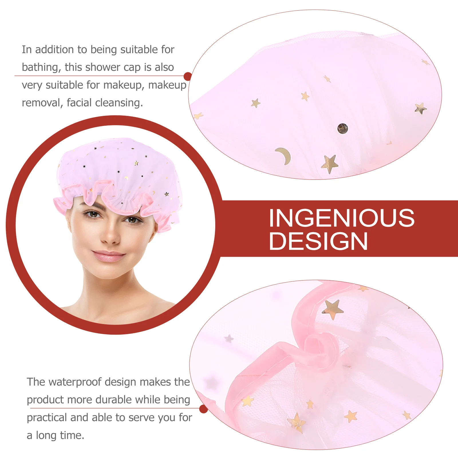 

2Pcs Double Layer Waterproof Shower Caps Bathing Hats Elastic Hair Caps for Shower Spa Hair Protection Lightweight