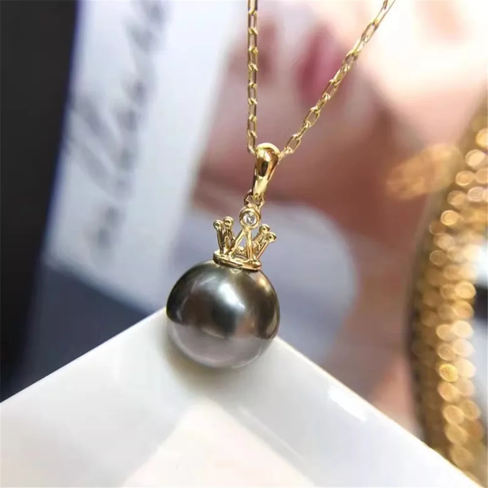 

DIY Pearl Accessories S925 Sterling Silver Pendant Empty Support K Gold Crown Necklace Pendant for Women Fit 8-13mm Round Beads