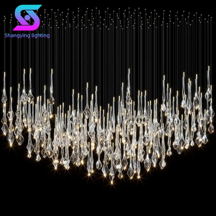 

Modern Luxury LED Glass Chandelier Lamp New Design Custom Decoration Warm White Ceiling Lamp for Hotel Stair Adjustable Height