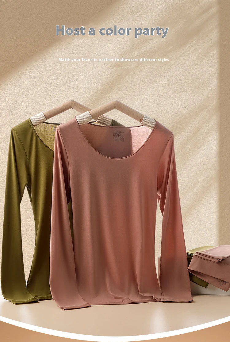 Women's Thermal Underwear Autumn Winter Bottoming Shirt Long-sleeved T-shirt Thin Thermal Top Second Women's Thermal Skin L-XL