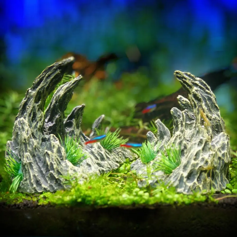 

2pcs/set Decorative Simulated Ravine Ornament Lifelike Rockery Fish Hiding Cave Shelter Resin Dragon Bone Landscaping Stones