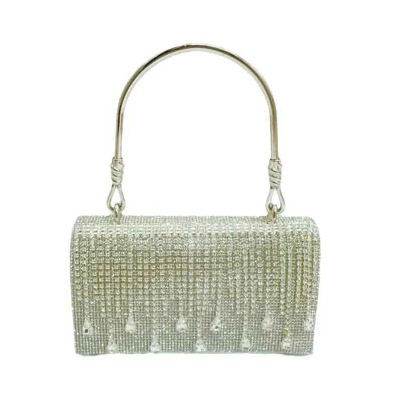 

New retro diamond - inlaid hand - held bag, tassel - designed small evening bag, ladies' cross - body party bag