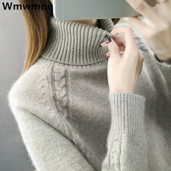 Damen Roll kragen pullover Herbst Winter neue lose warme Strick pullover Tops Bonbon farben Strick pullover koreanische weiche lässige Poleras