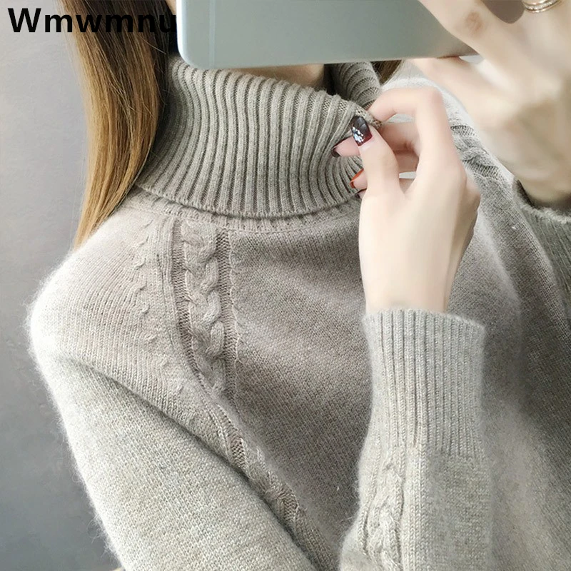 Damski sweter z golfem jesienno-zimowy nowy luźny ciepły sweter z dzianiny topy cukierkowe kolory sweter z dzianiny koreański miękki Casual Poleras