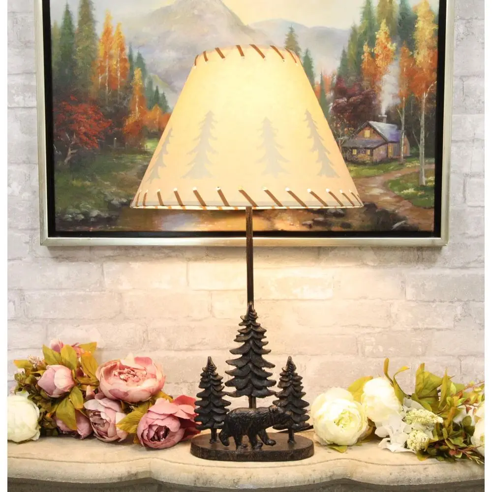 Rustic Black Bear Table Lamp with Pine Tree Shade, 24.5 Tall, Mountain Cabin Decor - view 2