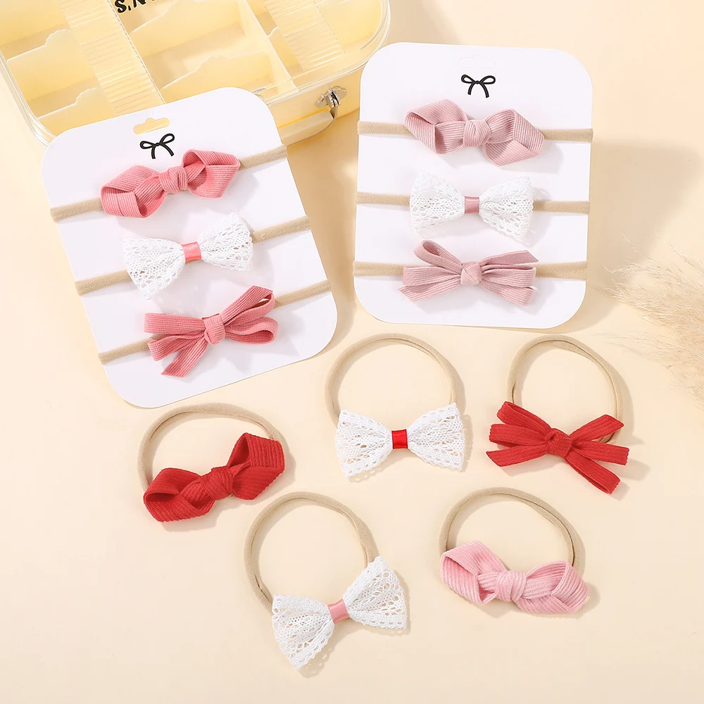 3-teiliges Set Süße Spitzen-Schleifen-Stirnbänder für Neugeborene Mädchen Baby Knoten-Haarband Weiches Elastisches Haarband Säuglings-Kopfbedeckung Haaraccessoires