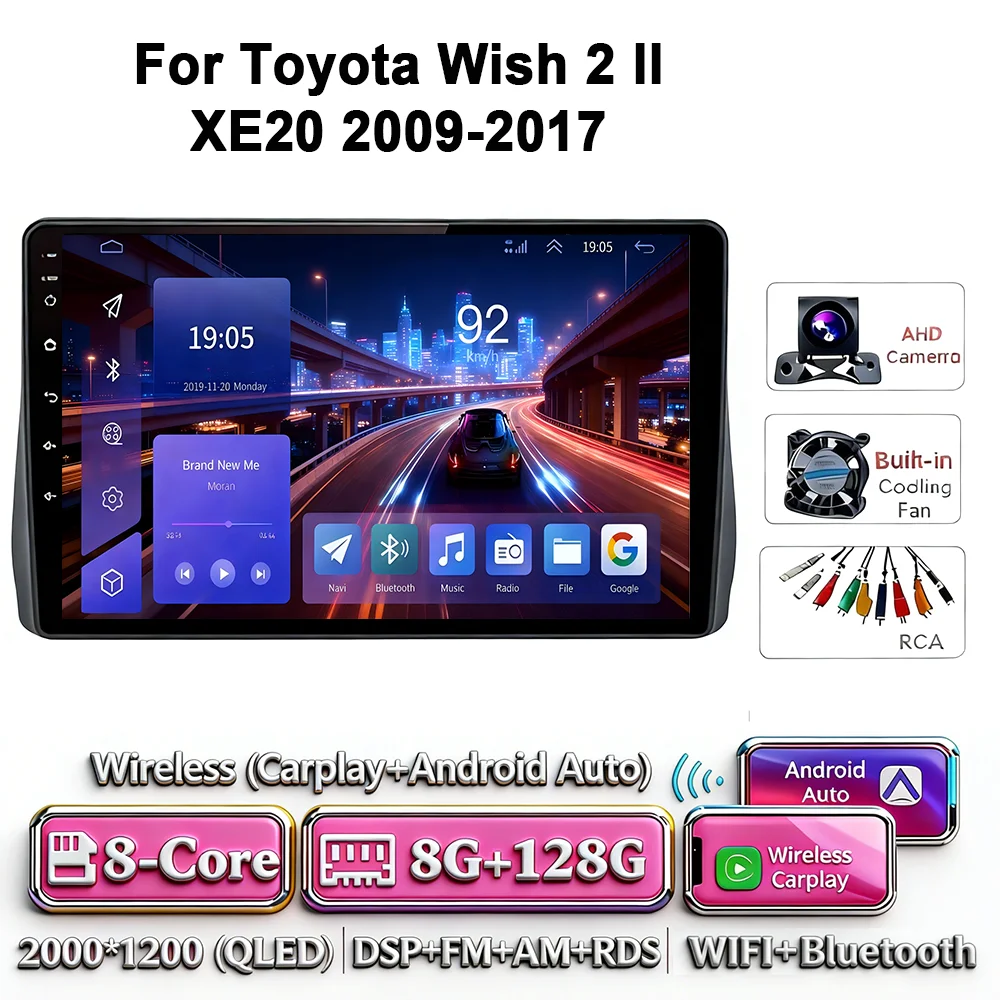 Android 17 Carplay Android Auto 4G WIFI autoradio voor Toyota Wish 2 XE20 2009-2017 GPS DSP BT touchscreen multimediasysteem