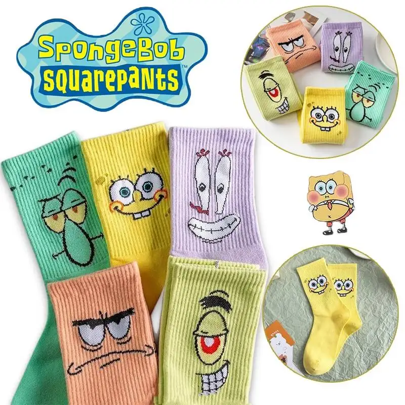 Sponge-Bob Women\'s Socks Kawaii Cartoon Cotton Anime Socks Autumn Winter Basketball Socks Christmas Creative Birthday Gifts