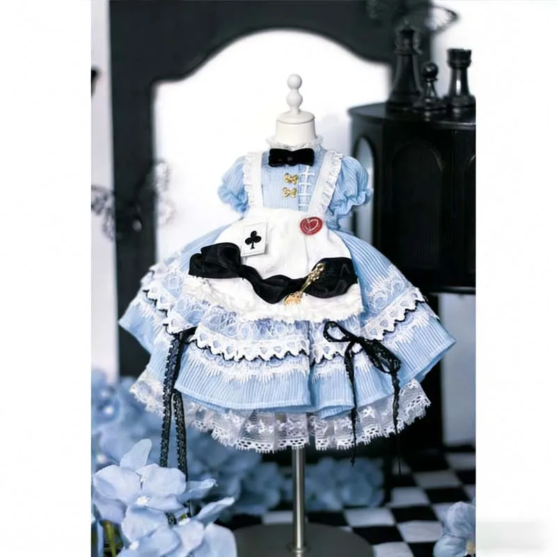 Only Clothes 1/6 BJD Doll Clothes Alice Blue Skirt Poker Bow Set For 30cm BJD Doll Clothes Girls Clothes Accessorie Dress Up Toy