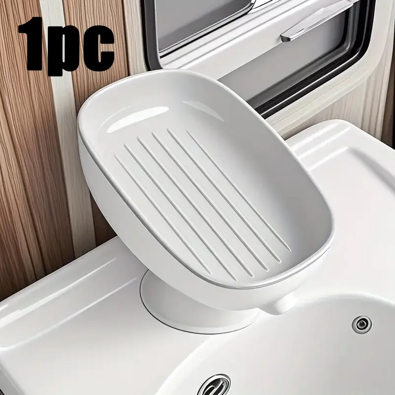 Suction Cup Soap Dish Drainable, Rust-Proof, for Bathroom, Kitchen Sink, Shower, Luxury Design, Easy Clean