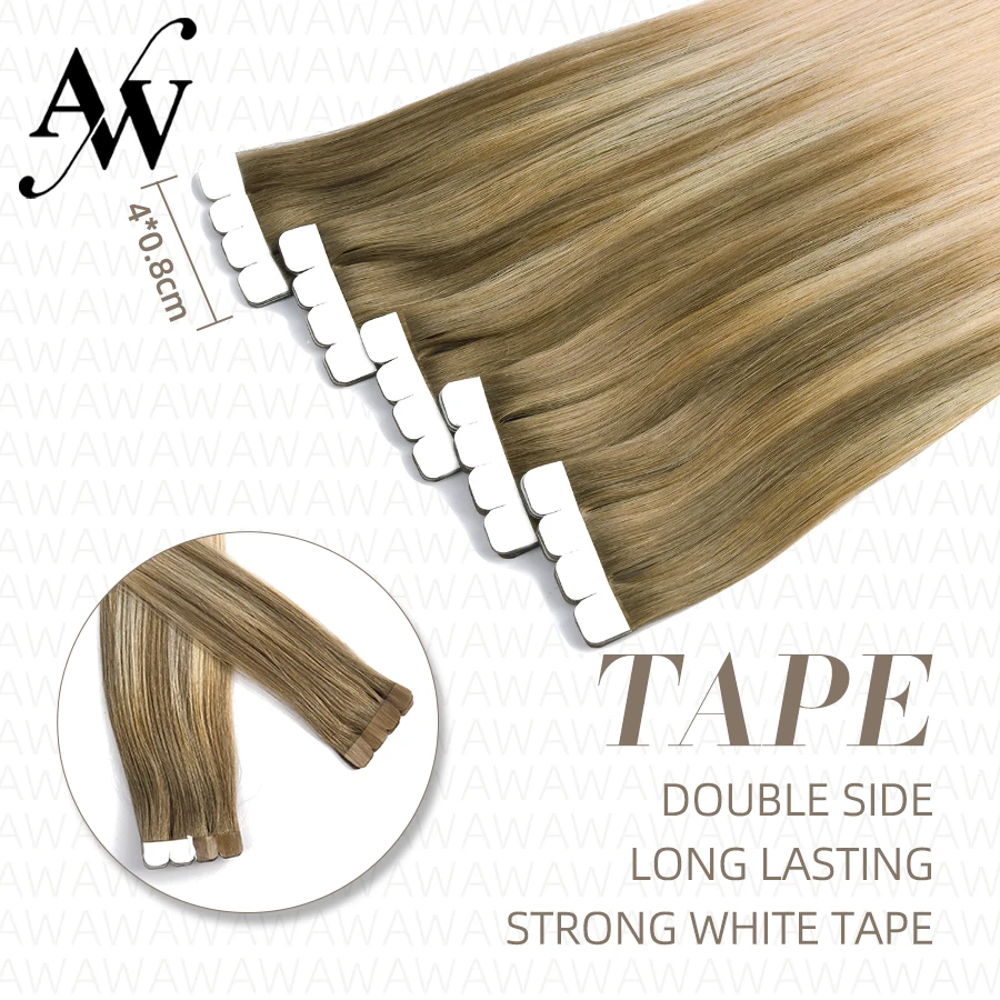 AW Tape In Human Hair Extensions Black Blonde Non-Remy Seamless European Skin Weft Soft Human Hair Natural Hair Extensions 10pcs