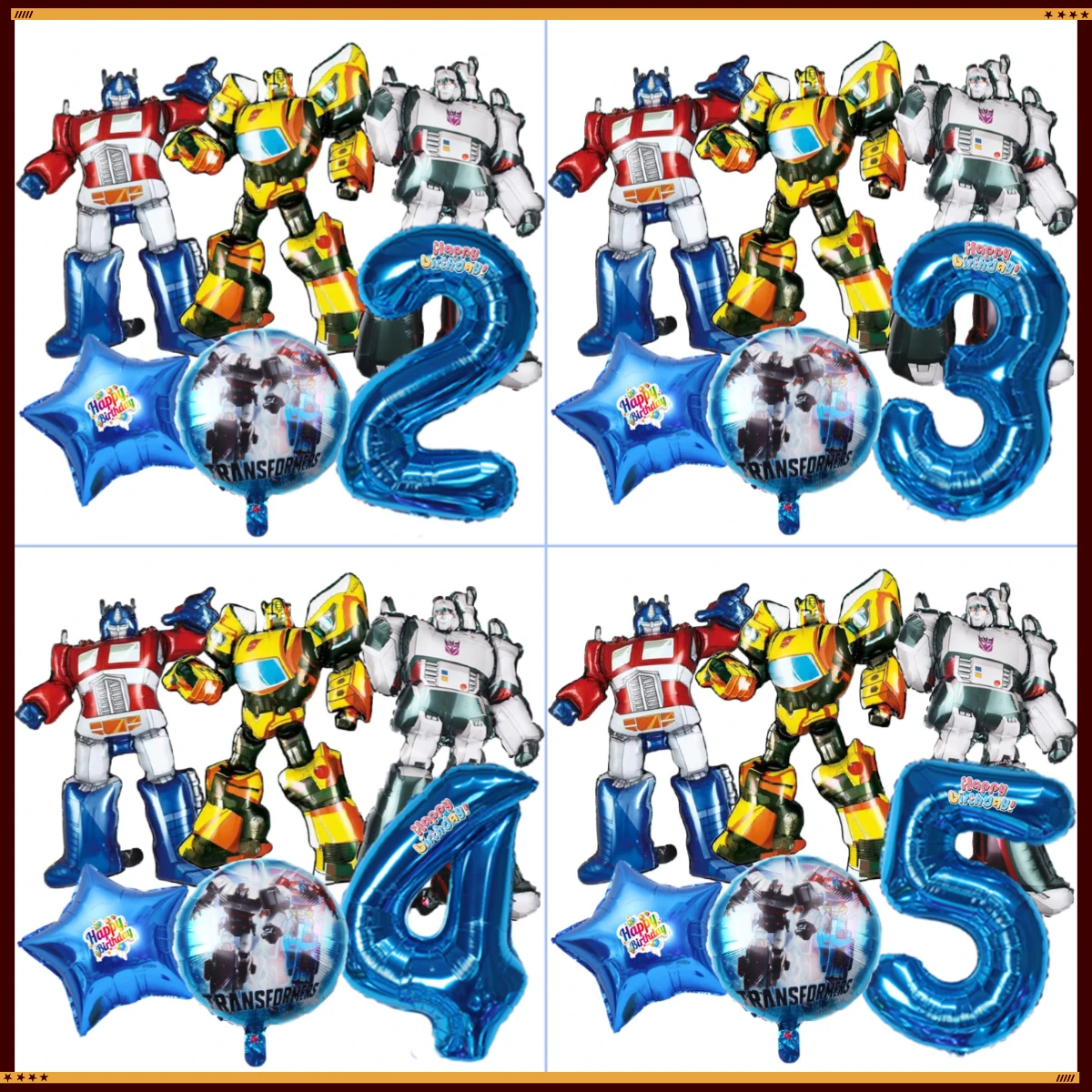 6-teiliges Set Transformations-Geburtstagsparty-Dekorationen Baby-Shower Optimus Prime Bumblebee Aluminiumfolie Digitalballons Geschenke