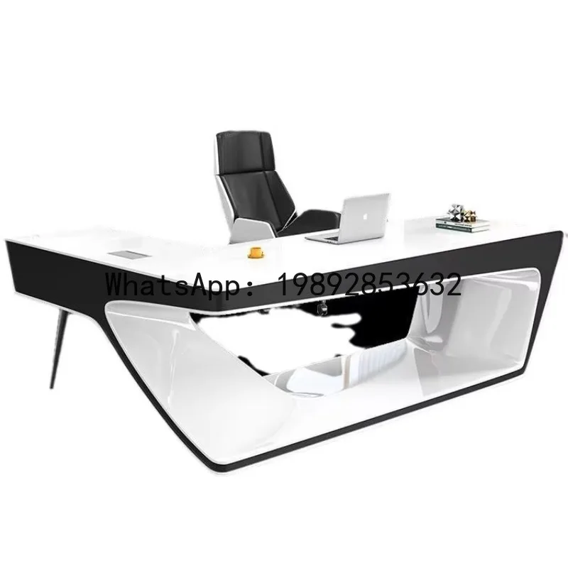 

X5 White Lacquer Creative Furniture Simple Modern Executive Desk Manager Room Office Desk and Chair Set