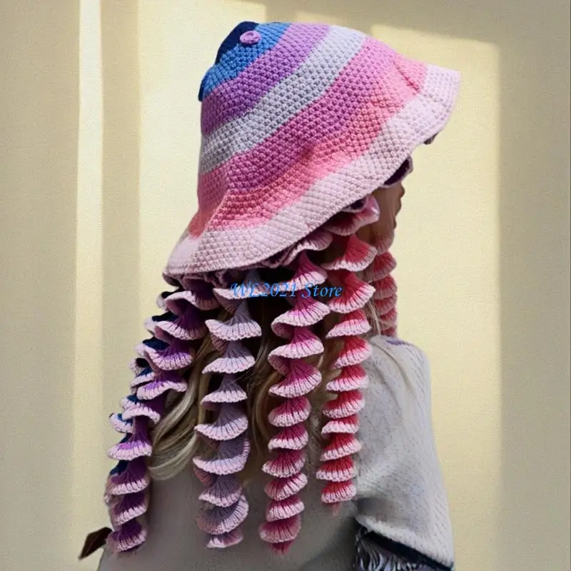 

G5GC Novelty Jellyfish Fisherman Caps for Women and Teens Comfortable Knitted Bucket Hat for Outdoor Winter Activity Photo Hat