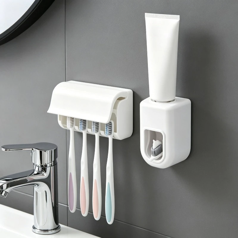 Toothbrush Storage Rack and Toothpaste Dispenser, Easy To Install, Bathroom Wall Mounted Storage Rack