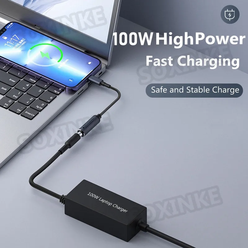 Konverter kabel pengisi daya Cepat USB Tipe C PD 100W untuk Dell Hp Asus Lenovo Samsung Laptop adaptor daya Dc ke USB C konektor PD