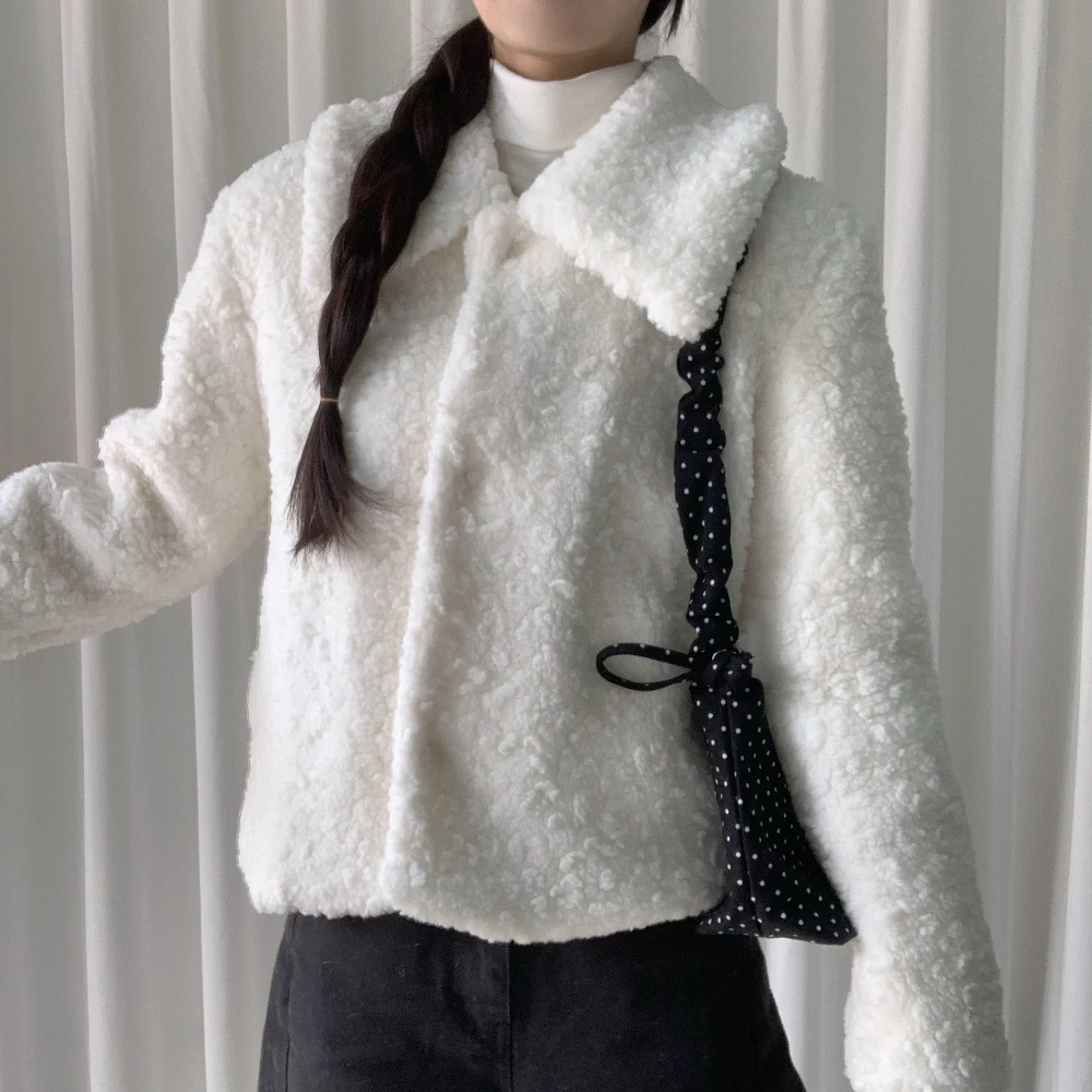 

Ladies Cotton Jaet Coat Warmth Cute Doll Collar Lamb Fur Insert Color Autumn Winter Commute Sle Long Sve Regular...