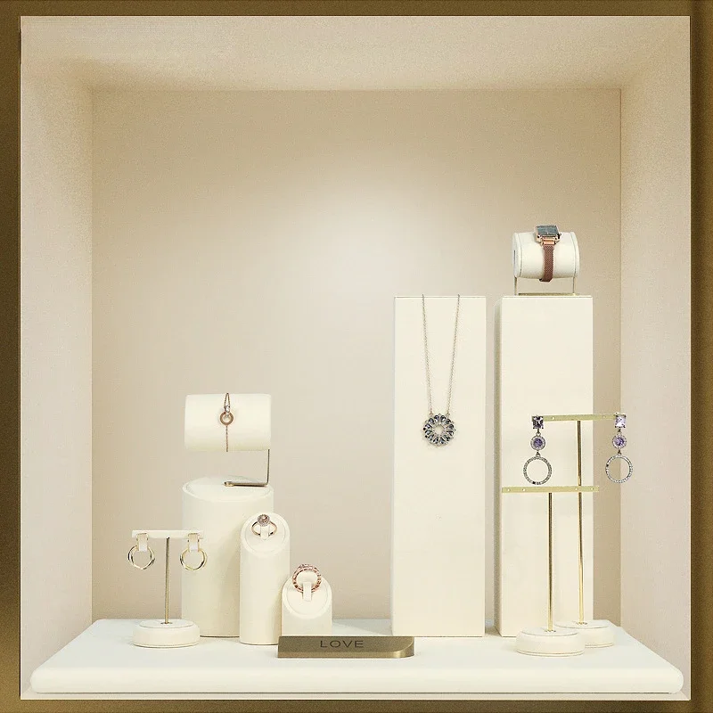 Rice white microfiber window jewelry display rack Jewelry display props earrings necklace bracelet ring jewelry display stand