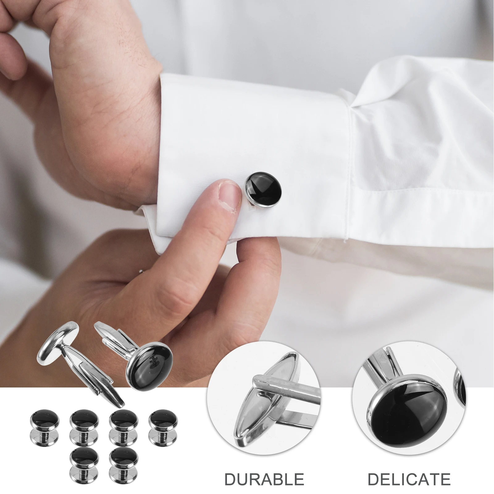 

8pcs Tuxedo Button Set Copper Cuff Studs Links Mens Formal Shirt Accessory Elegant Business Gift Tie Clip Decorations