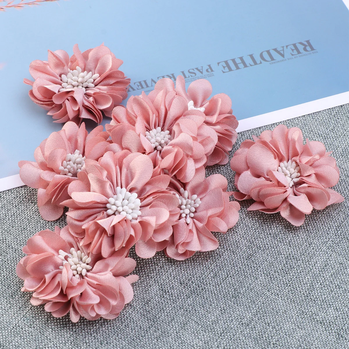 

10Pcs DIY Hair Clip Making Decorative Flowers Flat Bottom for Hair Accessories Shirts Bags Headbands Bobby Pins