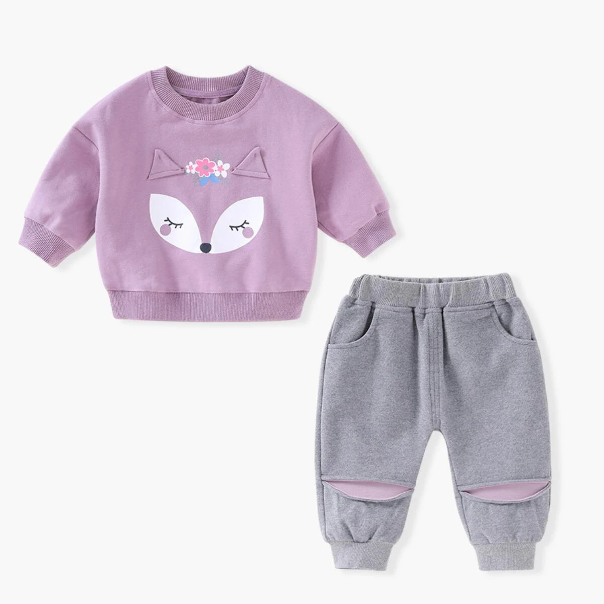 Autumn Baby Set Girl Clothes Sport Sweatshirt Pant 2Pcs Set Children Outfit Cartoon Fox Pullover Tracksuit Kid Outerwear A495