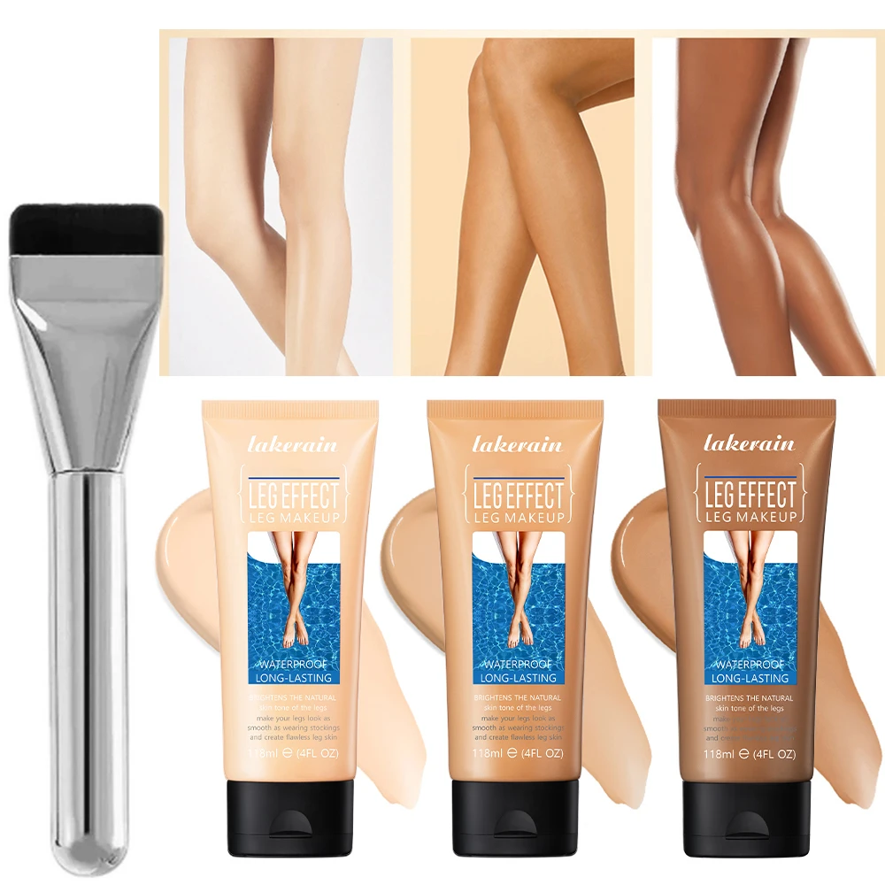 116ml Medium Bronze Body Tanning Cream Leg Makeup Foundation With Brush Waterproof Long Lasting Even Skin Tone Body Makeup