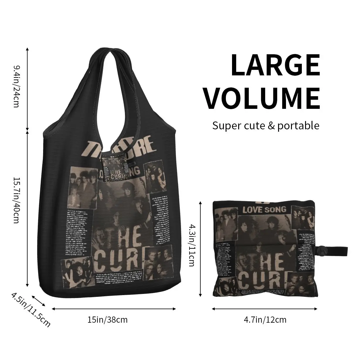 Music The Cure Band Rock Shopping Bag Reusable Grocery Eco Bags Large Capacity Recycling Bags Washable Handbag