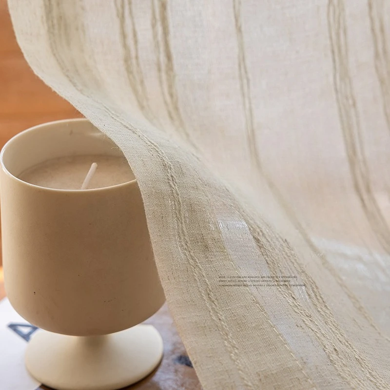 

Custom Size Sheer White Tulle Japanese Style Light and Opaque Linen Yarn Elegant Curtains for Living Dining Room Bedroom